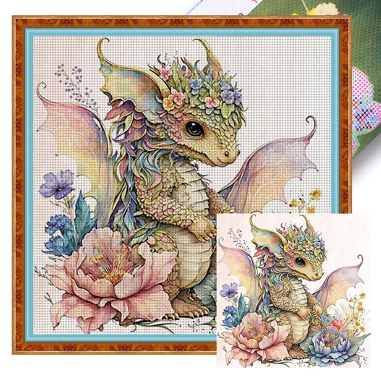 【Huacan Brand】Cute Flower Pterosaur 11CT Stamped Cross Stitch 50*50CM