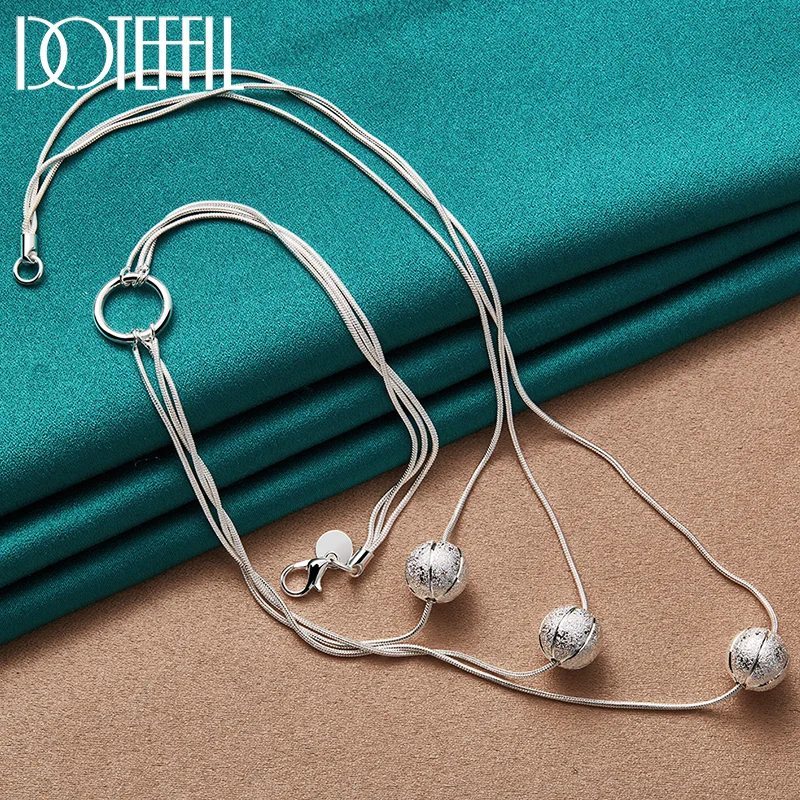 DOTEFFIL 925 Sterling Silver Three Frosted Beads Snake Chain Necklace For Women Man Jewelry