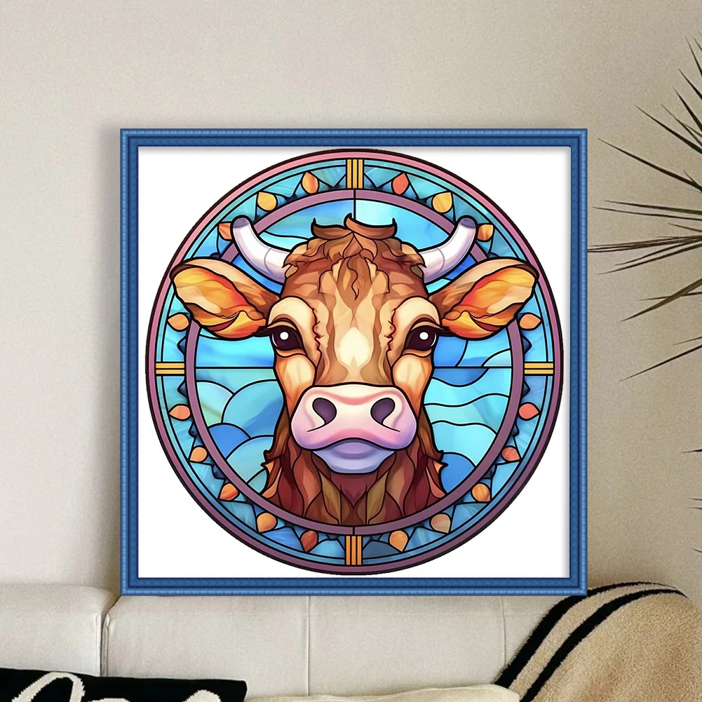 18CT Full Stamped Cross Stitch - Stained Glass Cow(Canvas|20*20CM)