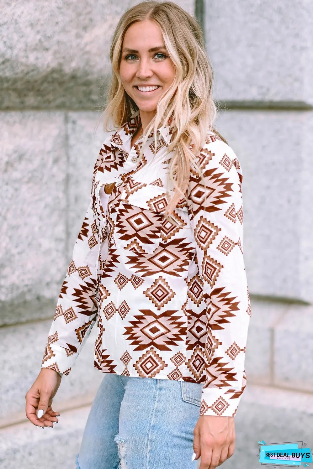 Western Aztec Pattern Flap Shirt