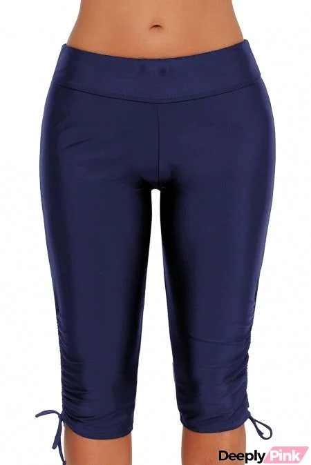 Womens Blue Side Drawstring Rash Guard Boardshort