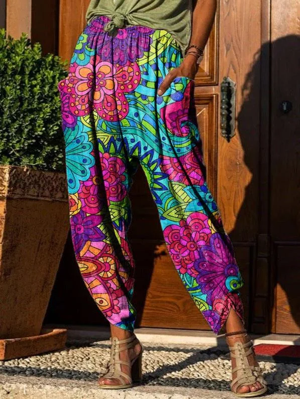 Women's Vintage Hippie Floral Print Trousers