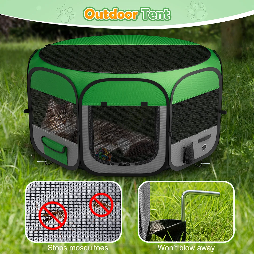 Upgraded Pet Dog Playpen for Small/Medium/Large Dogs Indoor/Outdoor, 600D Oxford Fabric Green Portable Cat Playpen Enclosed with Removable Zipper Top and Bottom（S）