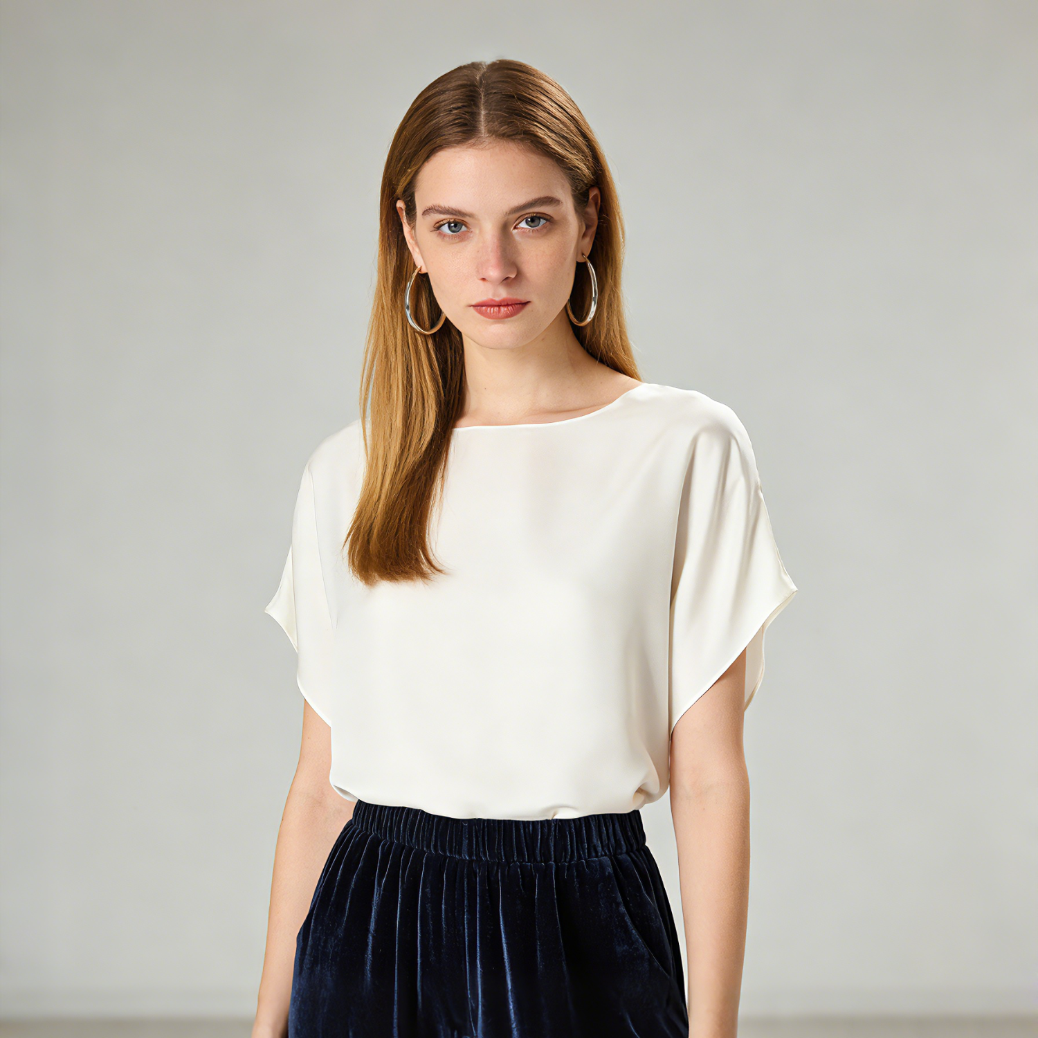 Washable Strech Silk T-Shirt Batwing Sleeve REAL SILK LIFE