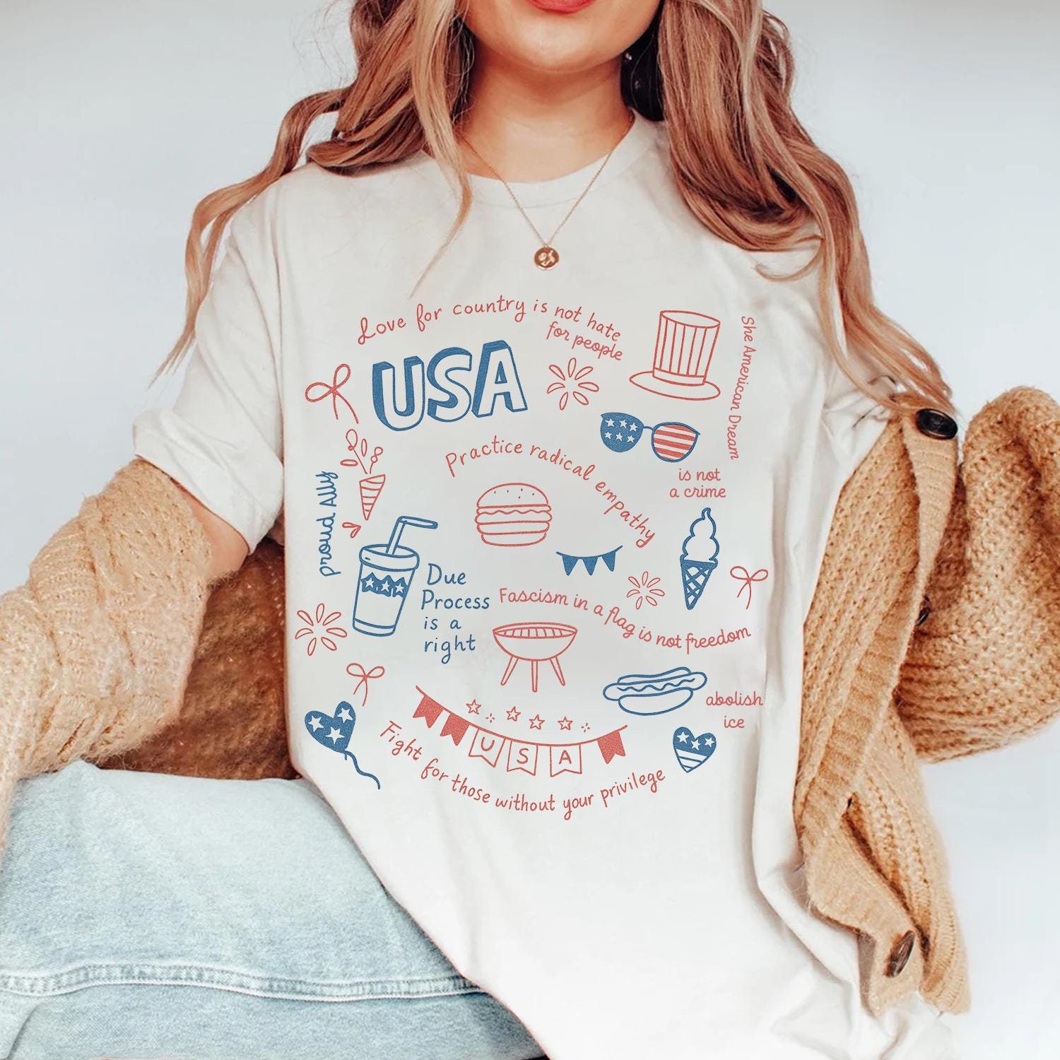 Loveyoufancy USA-Inspired Social Statement Tee Anti Oligarchy, Patriotic Shirt