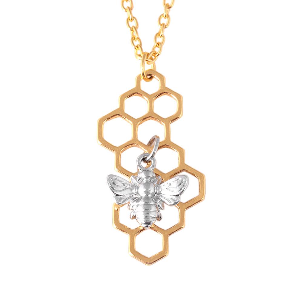 

Fashion Women Geometric Honeycomb Bee Pendant Clavicle Chain Necklace -C, 501 Original