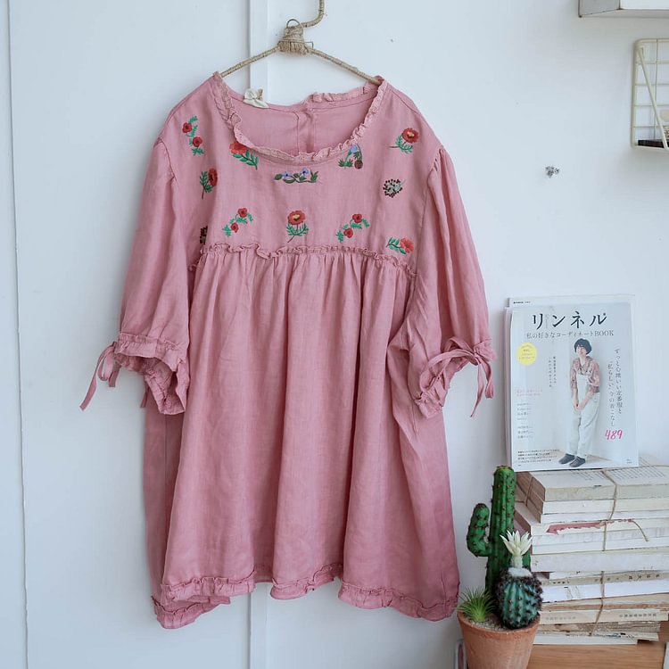 Queenfunky cottagecore style Vintage Cute Embroidered Shirt QueenFunky
