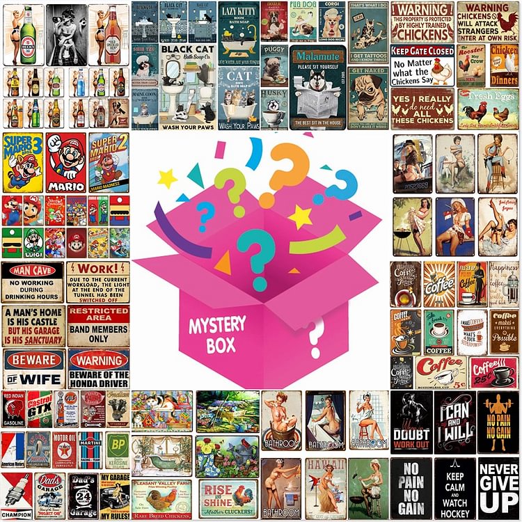 Random Mystery Box Surprise Box Free Gift Retro Tin Signs Giveaway