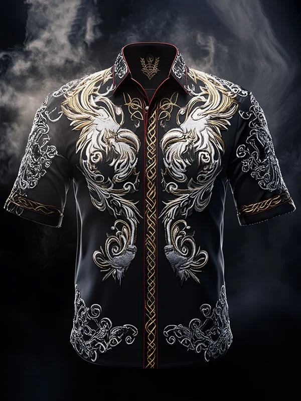 Men's Retro Viking Graphic Short Sleeve Shirt 