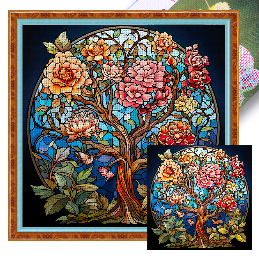 Glass Painting Tree Of Life 14CT (40*40CM) Stamped Cross Stitch gbfke