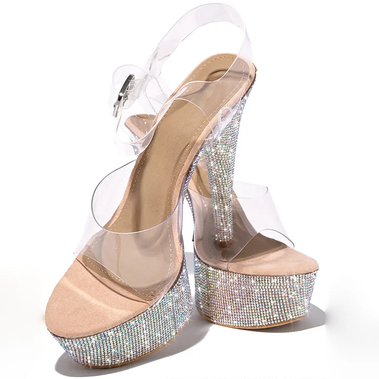 Nude Rhinestone Platform Clear Sandals for Prom Vdcoo
