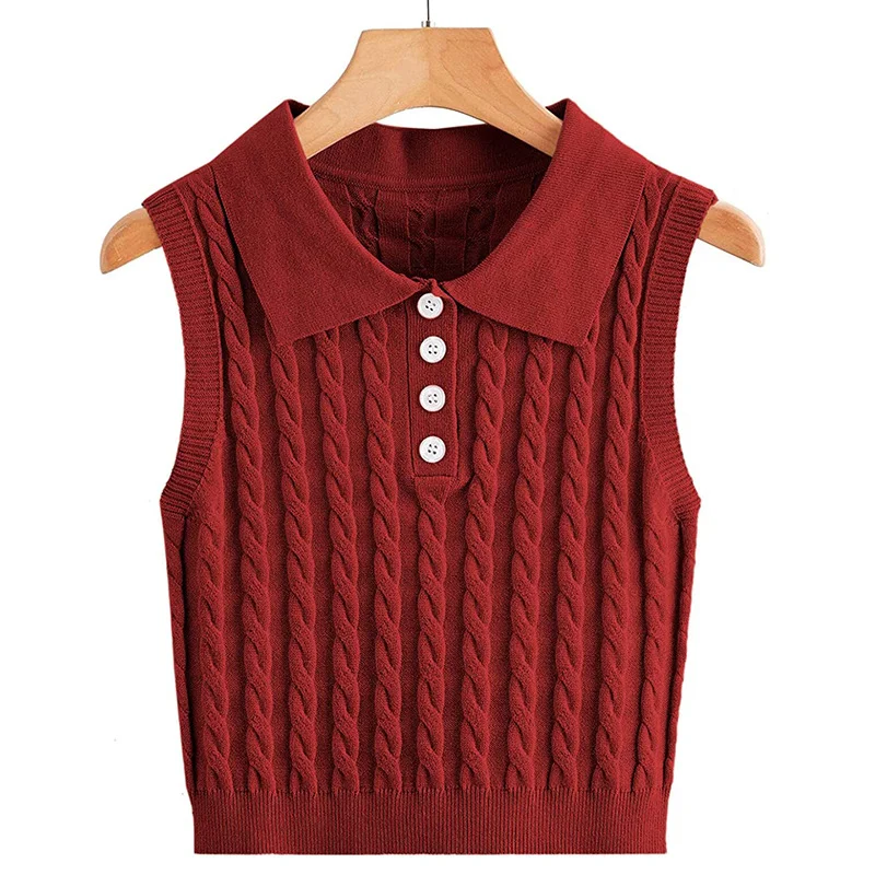 Wongn Wongn Sweater Women's Knitted Vest Twisted Flower Sleeveless Collar Button Cover Small Vest