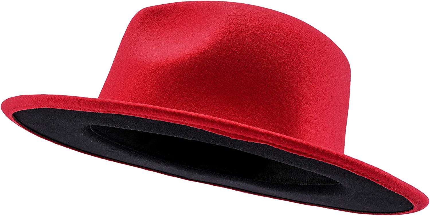 Two Tone Red Bottom Wide Brim Wool Felt Fedora Hat 
