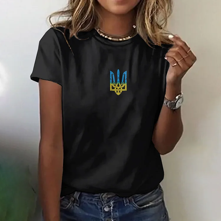 Simpfit Damen-T-Shirt mit Rundhalsausschnitt und Ukraine-Print