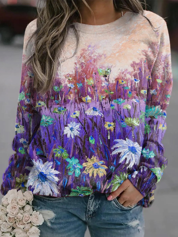 Daisies Oil Painting Comfy Sweatshirt wearshes