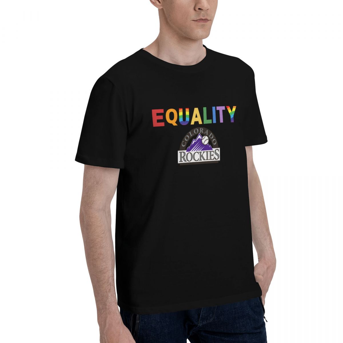 Colorado Rockies Rainbow Equality Pride Cotton T-Shirt Men's