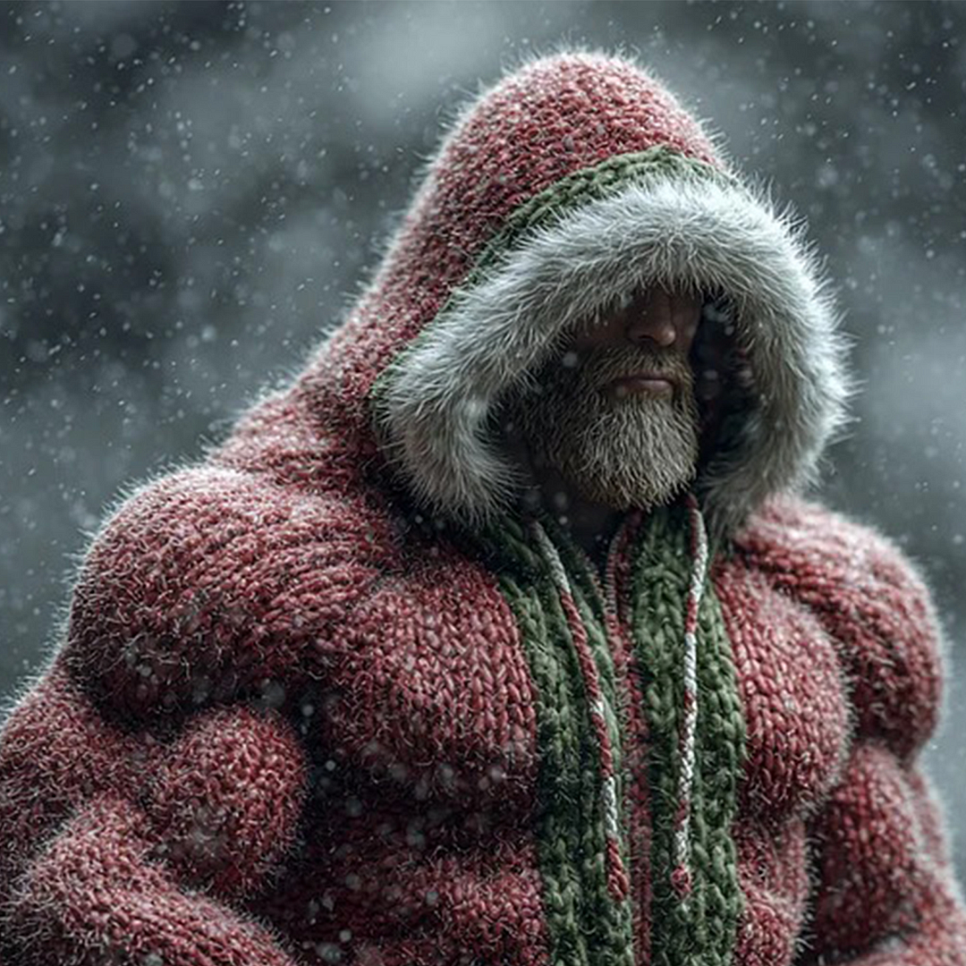 3D Print Christmas Ugly Sweater Men's Christmas Muscles Fuzzy Printed Cozy Knit Zipped Hoodie-inspireuse