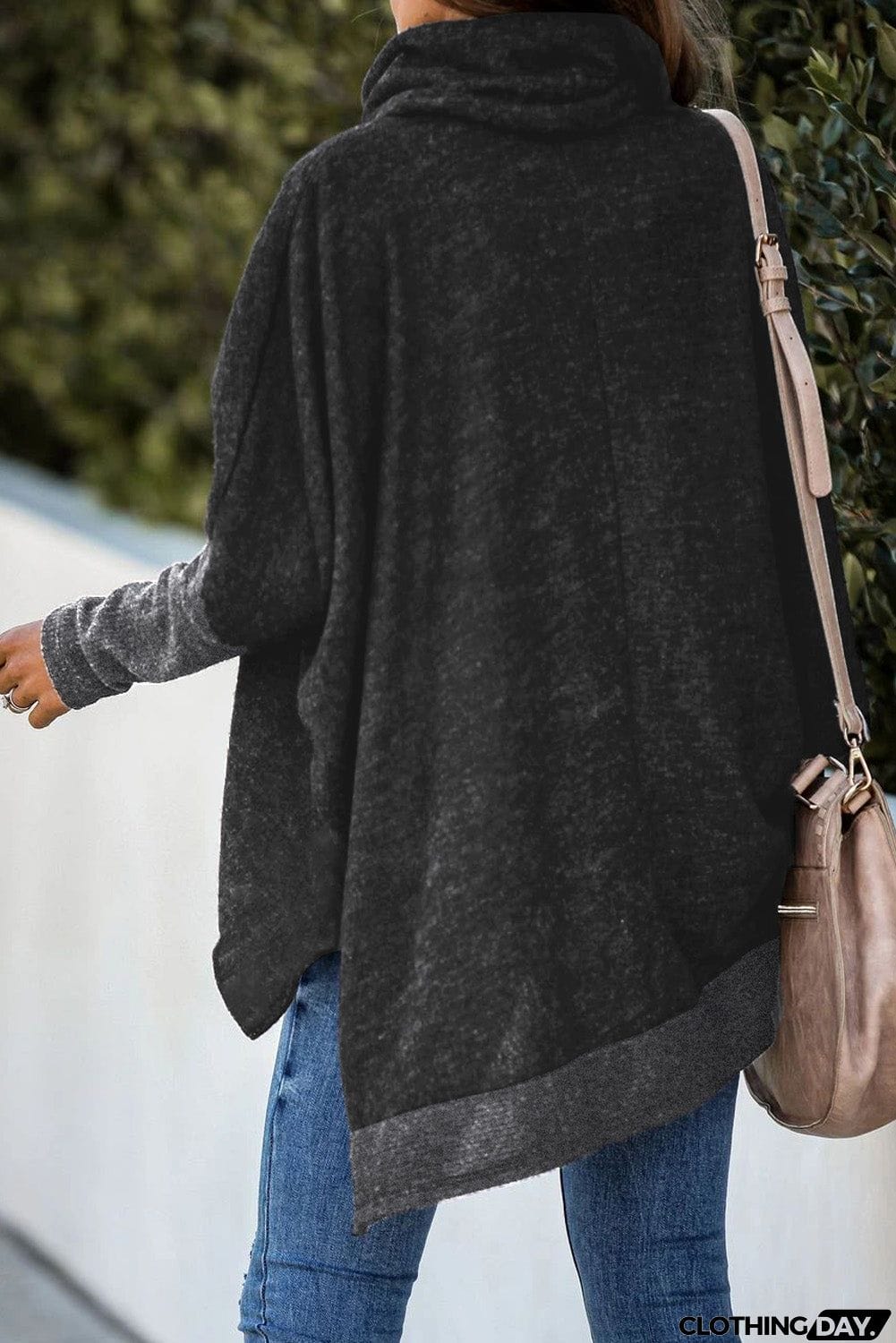 Turtleneck Bat Sleeve Side Slit Tunic Top