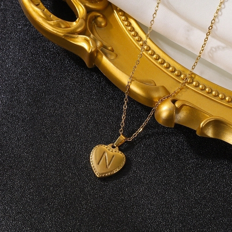 Vintage Style Minimalist Heart Shape Stainless Steel 18K Gold Plated Pendant Necklace