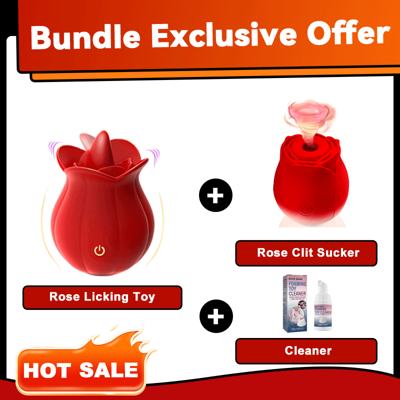 【Free Shipping】10 Speeds Rose Clitoral Stimulator With Licking Vibrator & Rose Gradient Sucker Bundle By Rose Toy