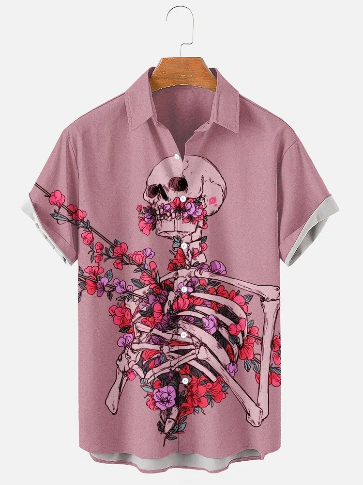 Men's Grim Reaper Skull Flower Halloween Shirt