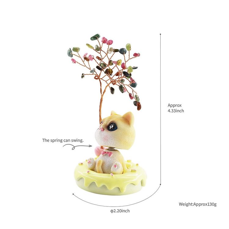 Wealth and Luck Crystal Money Tree with Cute Resin Little Cat  for Home Decor