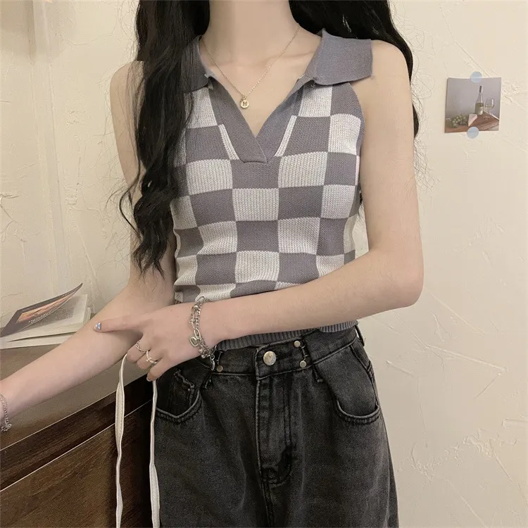 Uveng Uveng Lattice Collar Sling Vest Women Pure Babes Wear Design Sense Inside A Short Bottom Top
