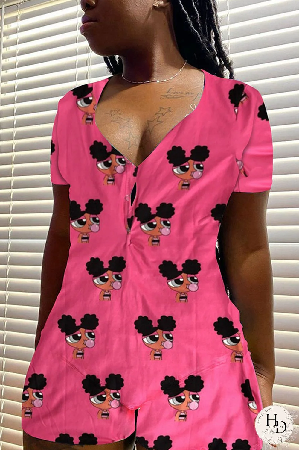 blue and yellow Casual Print Short Sleeve V Neck Jumpsuits