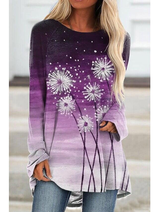 Women's Scoop Neck Long Sleeve Printed Tops