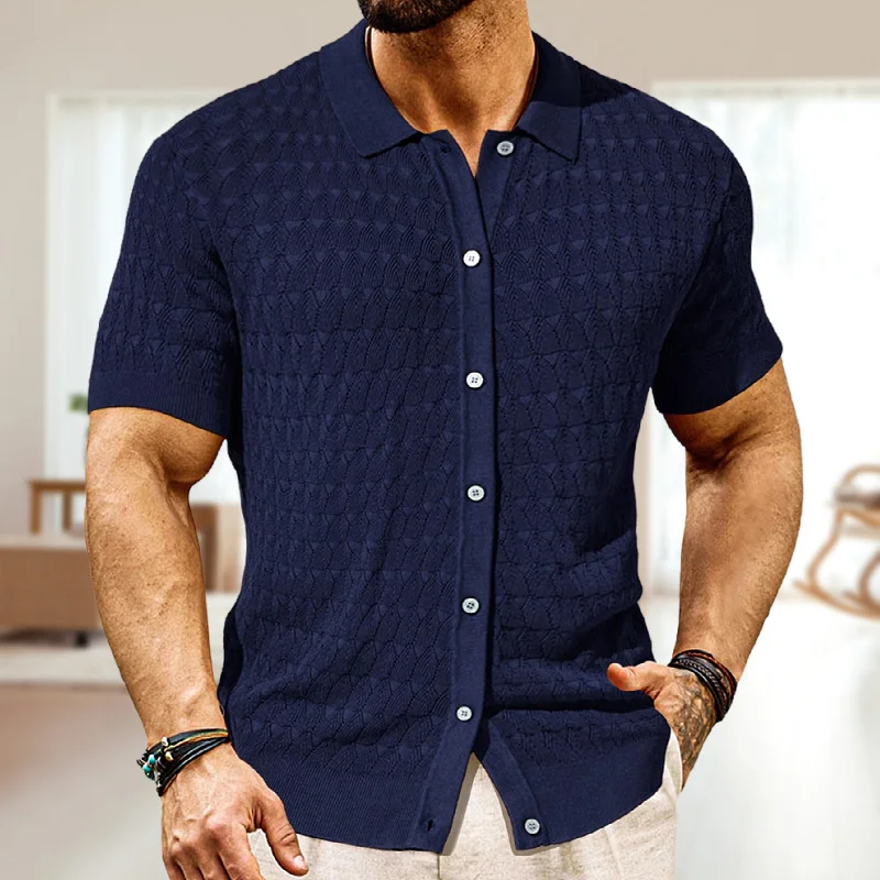 Uveng Uveng Menswear Fashion Hole Design Spring And Summer Knitwear Short-Sleeved Cardigan POLO Shirt SY0051