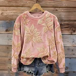 Vintage Leaves Pattern Pink Cozy Plush Sweatshirt - Image 2