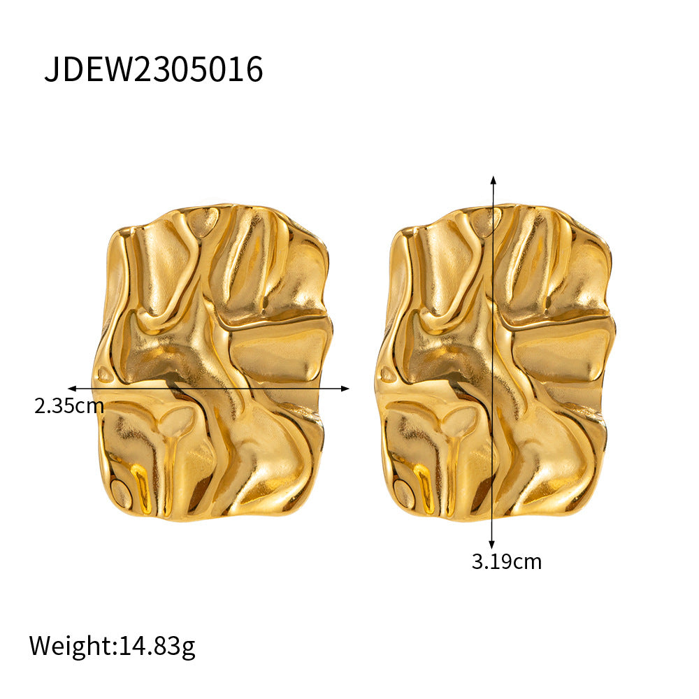 IG Style Checkered Geometric Stainless Steel 18K Gold Plated Earrings