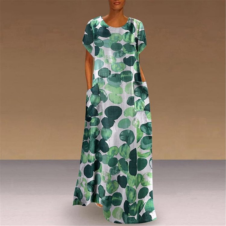 Women Casual Loose Ethnic Print Dress Short Sleeve Maxi Kaftan Dresses - Shop Trendy Women's Clothing | LoverChic