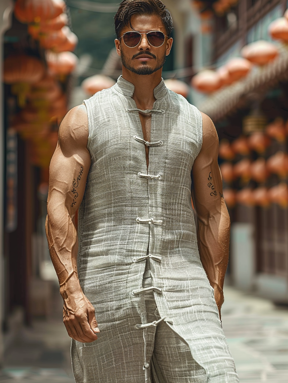 Men's Cotton and Linen Long Kaftan
