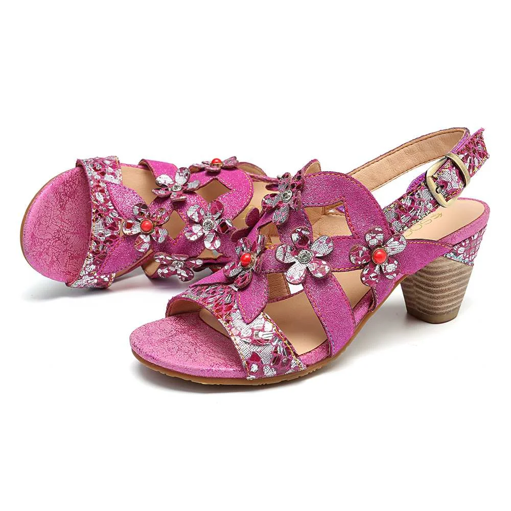 Sandals Super Comfy Sequined Pattern Floral Veins Hook Loop Elegant Sandals Summer Shoes Women  2020