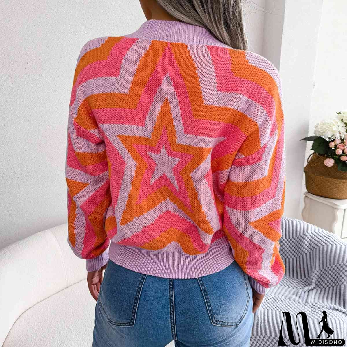 MidiSono - Star Round Neck Sweater