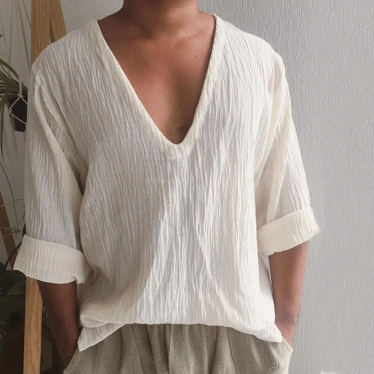 Men's Linen Minimalist Design Long-sleeved Shirt 2e05