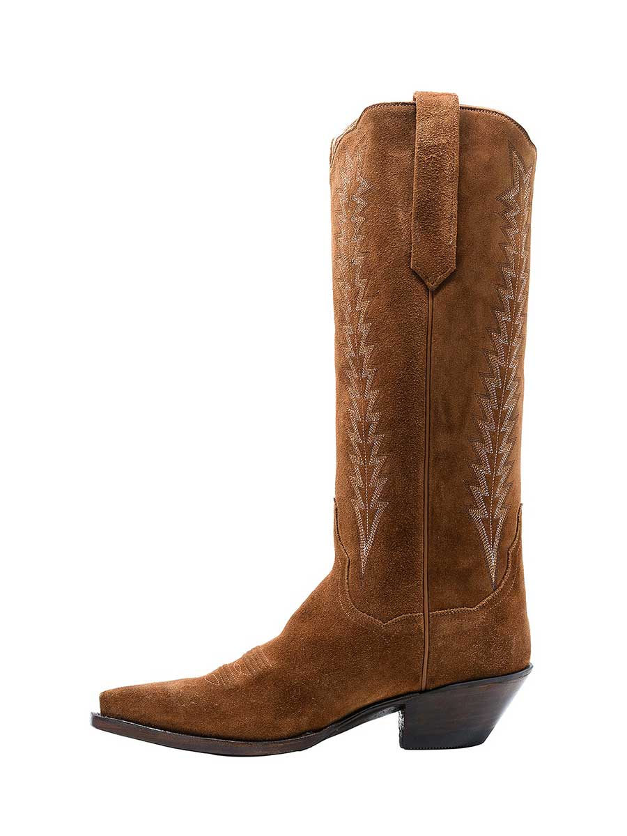 Brown Snip Toe Chunky Heel Embroidered Pull-On Cowgirl Boots