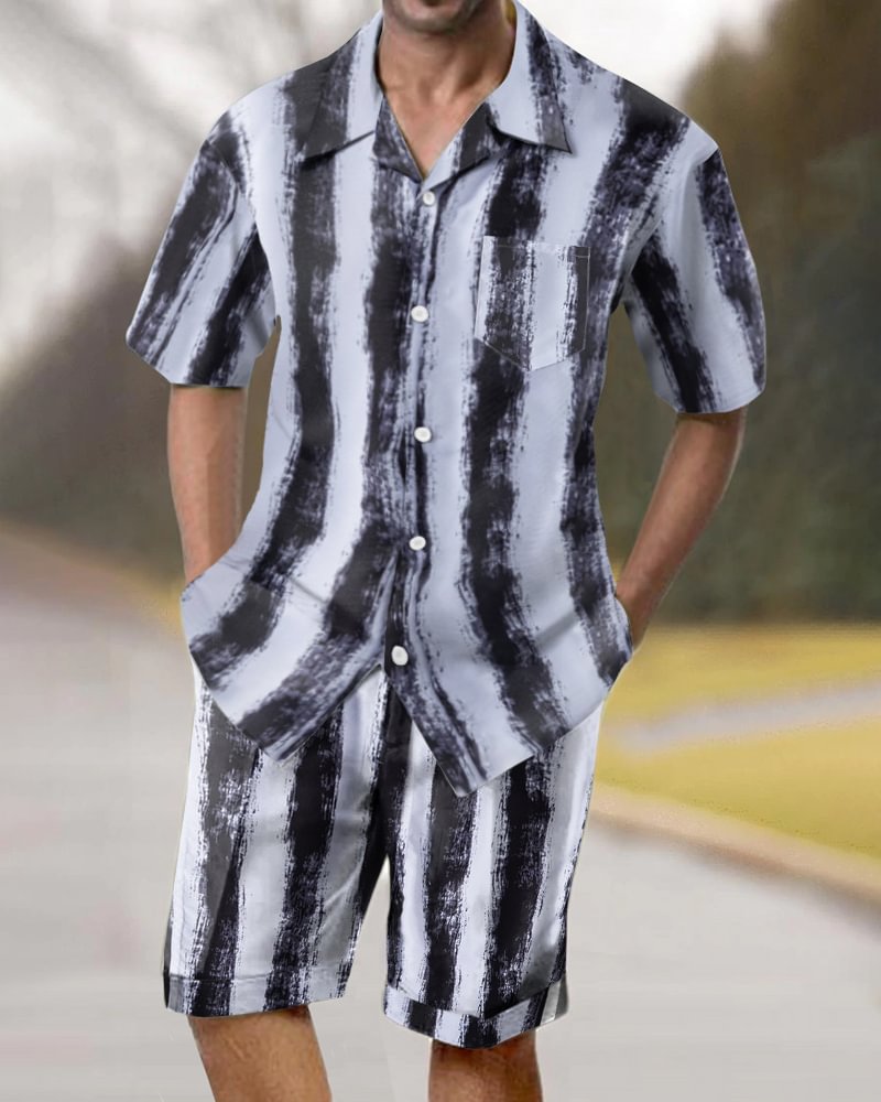 Casual Men's Short Sleeve Suit Men's Striped Print