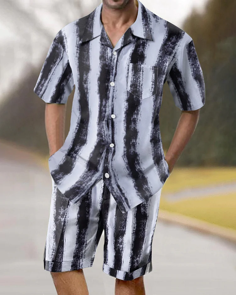 Casual Men's Short Sleeve Suit Men's Striped Print