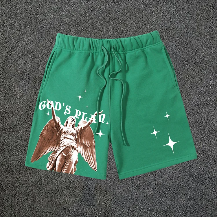 Unisex God's Plan Print Graphic Cotton Drawstring Shorts SOPULA