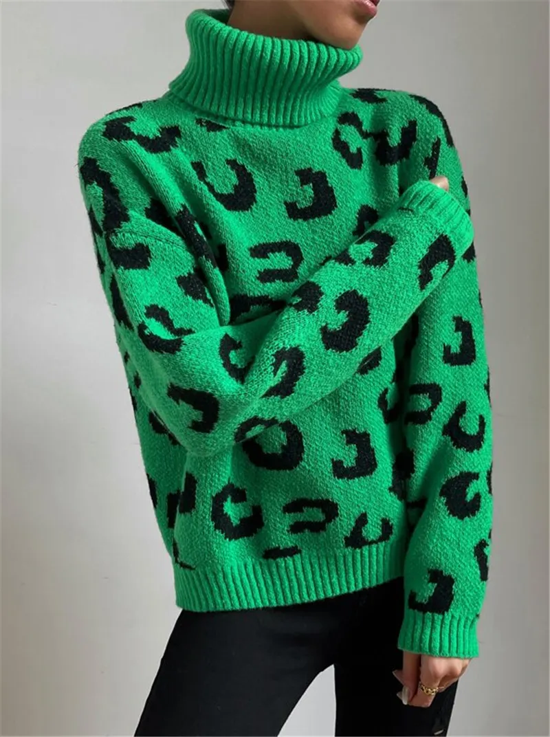Athvotar Athvotar And Winter New High-Necked Knitted Leopard Sweater