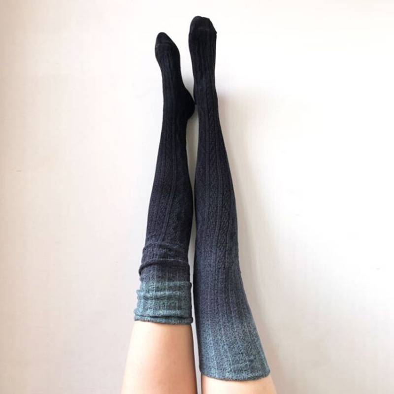 Fashion tie-dyed long thigh-high pile socks knit socks