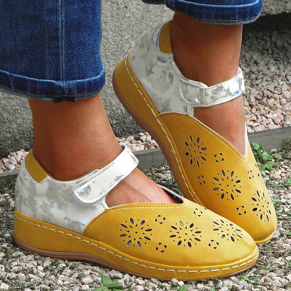 Womenâs Fashionable Hollow Carved Comfortable Velcro Sandals