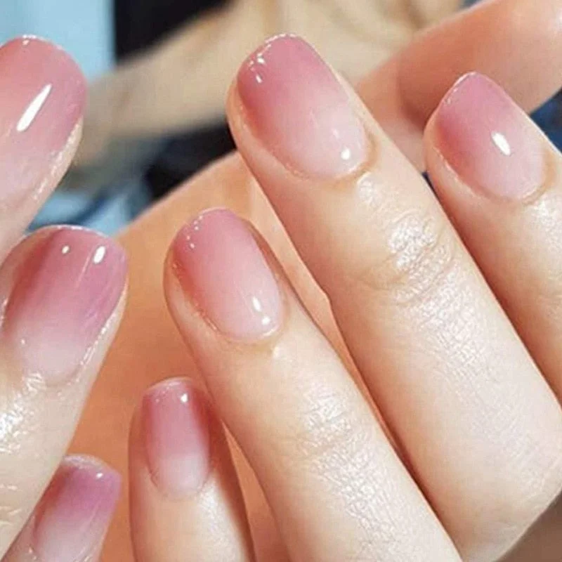 24PCS Rose Pink Color Changing Fake Nails Art Tips Press On False Detachable Full Cover Artificial Nail Art DIY Manicure No Glue-Nail Inspo