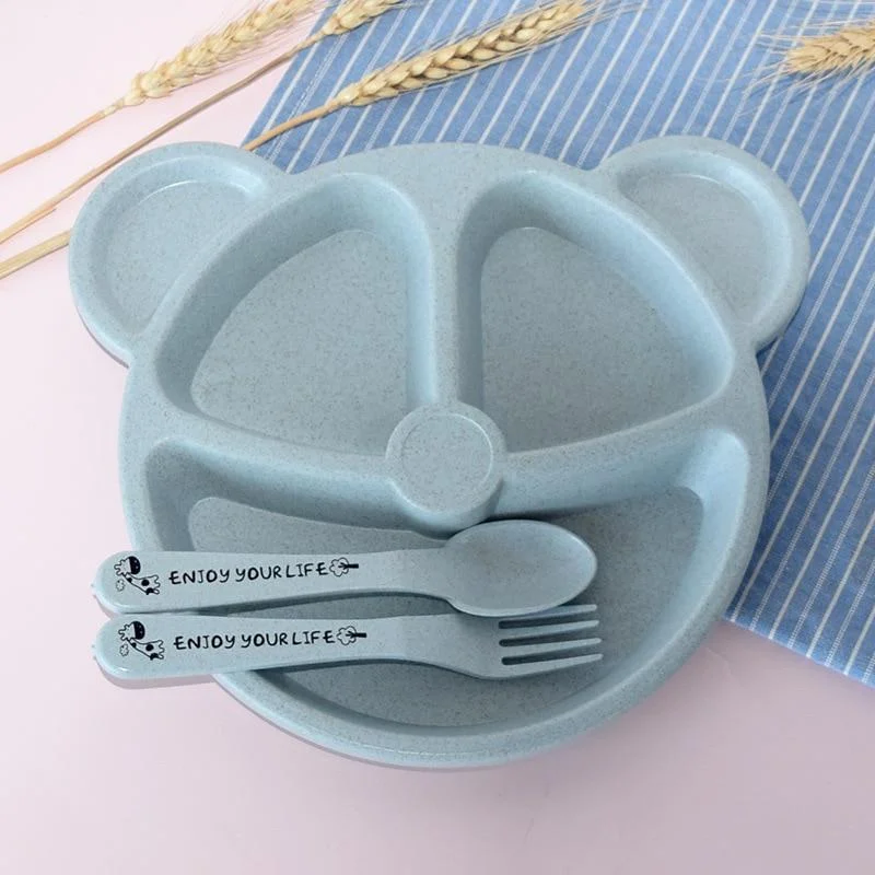 3Pcs/Set Baby Tableware Set Cute Cartoon Feeding Dishes Kids Fruit Plates Dinner Bowl Spoon Fork Children Training Dinnerware