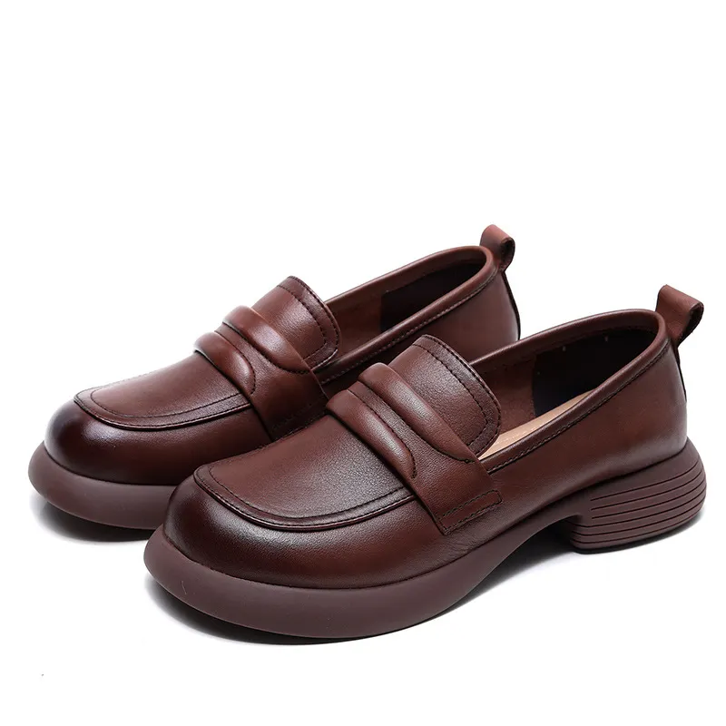 Yyvonne Layer Cowhede Autumn New Hand-Made Small Leather Shoes Leather Shoes Leather Shoes Flat Soft Soles Of A Foot Pedal Single Shoes