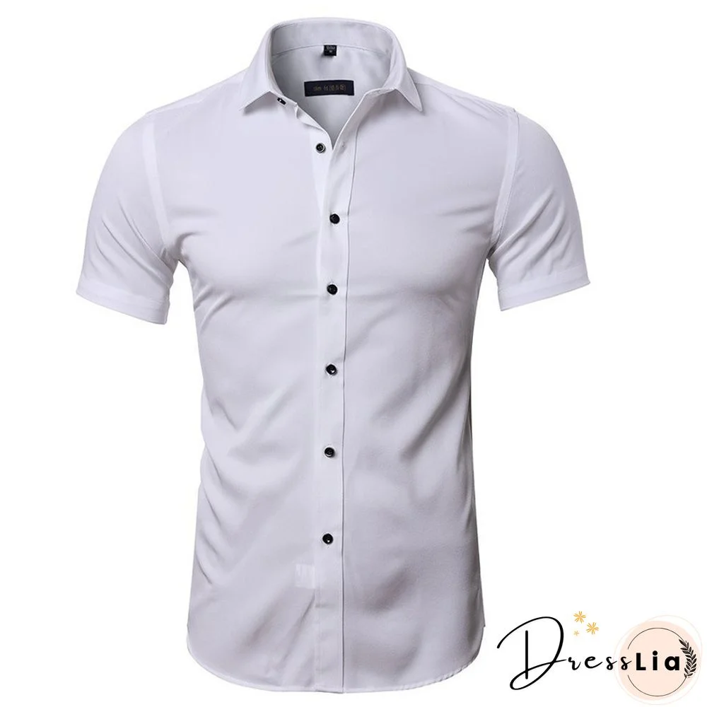 Men's Solid Color Short Sleeve Business Slim Fit Shirt