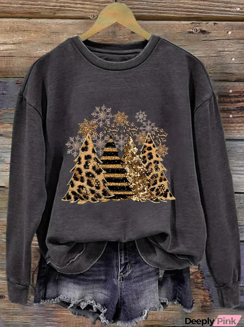 Women's Christmas Tree Print Round Neck Long Sleeve Sweatshirt