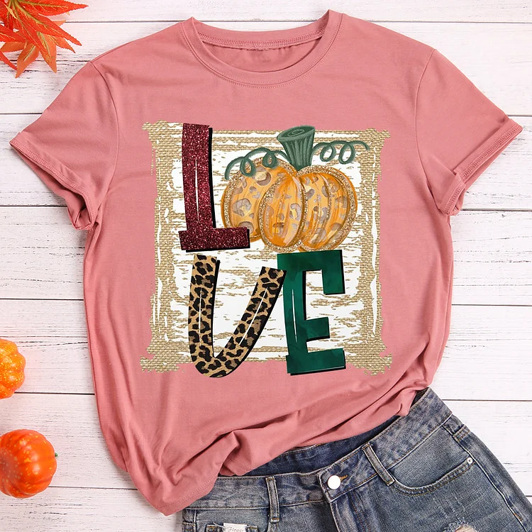 LOVE Fall Pumpkin T-shirt Tee -08678